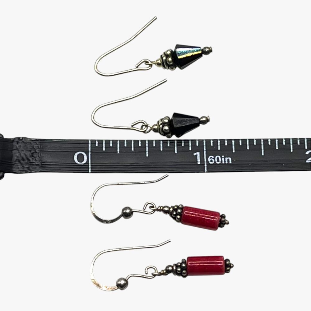Lot Dangle Earrings Red Black Spike Silver Tone Dainty Hooks Boho Drop Vintage - Picture 7 of 8